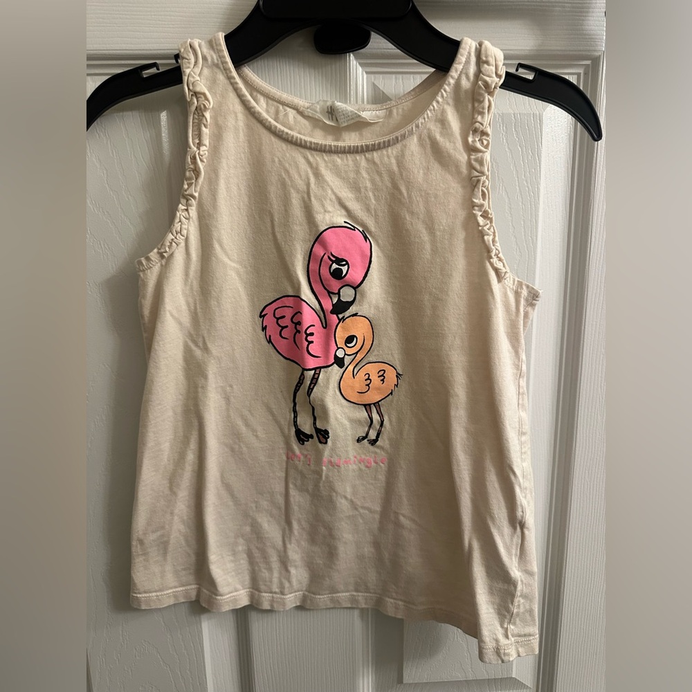H&M Girls Youth Sleeveless Tank top flamingos Size 8/10 Let’s Flamingle Summer